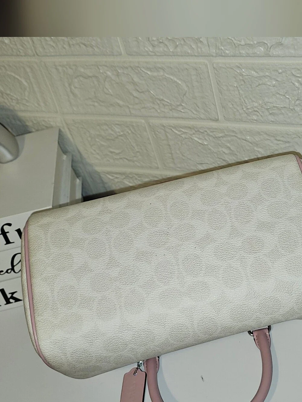 Coach Cream Canvas Dome Satchel with Pink Trim